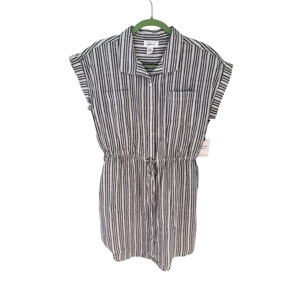 Japna Cap Sleeve White/Gray Mini Shirt Dress NWT Size L